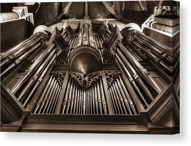 Organ Canvas Print featuring the photograph Organ in sepia by Charles Lupica