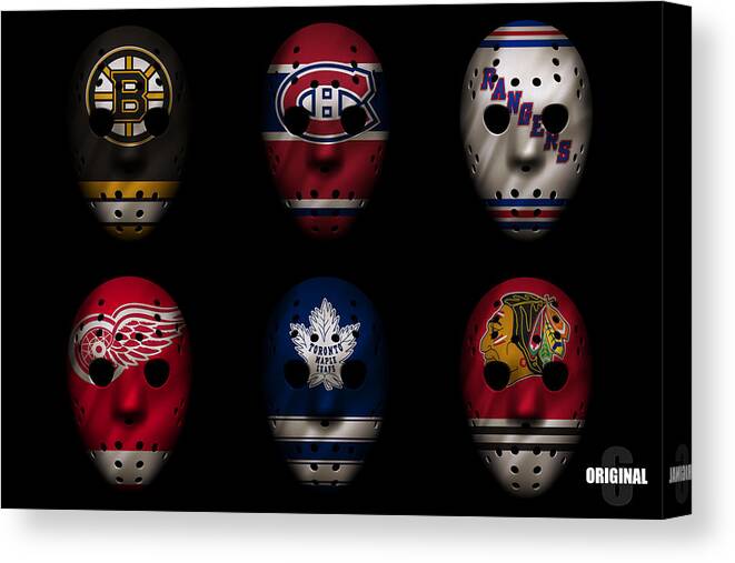 Detroit Red Wings Canvas Print featuring the photograph Original Six Jersey Mask by Joe Hamilton