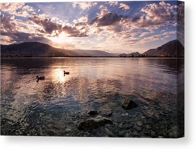 Canada Canvas Print featuring the photograph Osoyoos Lake Sunset by Allan Van Gasbeck