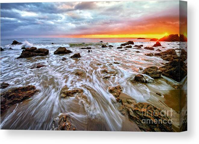 Sunset Canvas Print featuring the photograph Pacific Surf and Sunset by Charline Xia