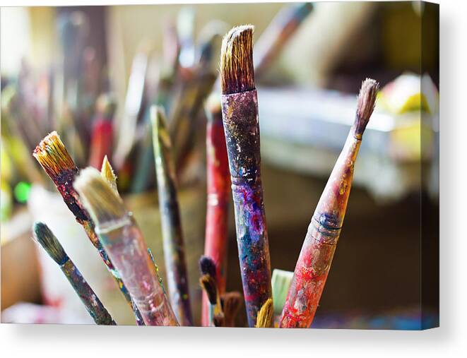 Close-up Canvas Print featuring the photograph Painters Brushes by Picturegarden