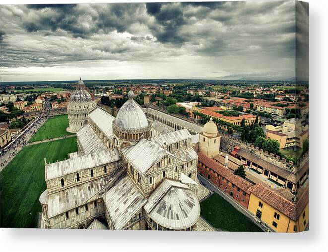 Scenics Canvas Print featuring the photograph Panoramic Photo Of The Pisa Cathedral by Massimo Merlini