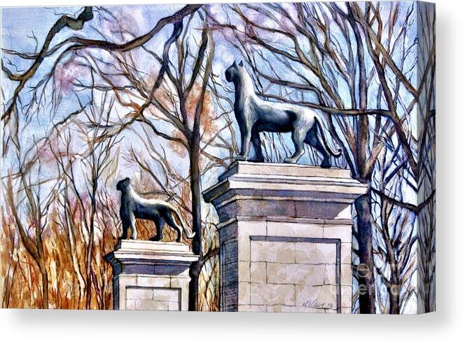 Panther Canvas Print featuring the painting Panthers At The Gate by Nancy Wait