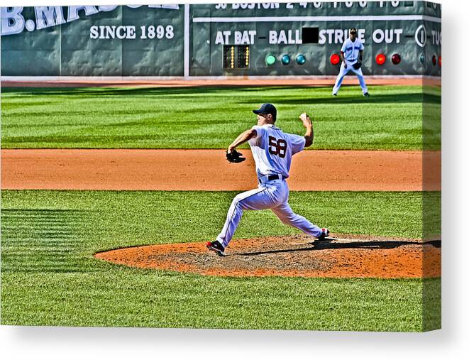 Red Sox Canvas Print featuring the photograph Papelbon the wind up by Dennis Coates