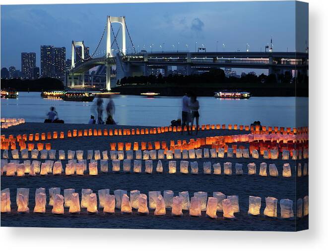 In A Row Canvas Print featuring the photograph Paper Lantern Festival by I Am Happy Taking Photographs.