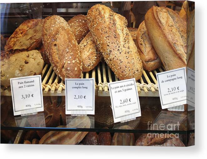 French Bread Art Canvas Print featuring the photograph Paris Food Photography - Paris Au Pain Bakery Patisserie - French Bread by Kathy Fornal