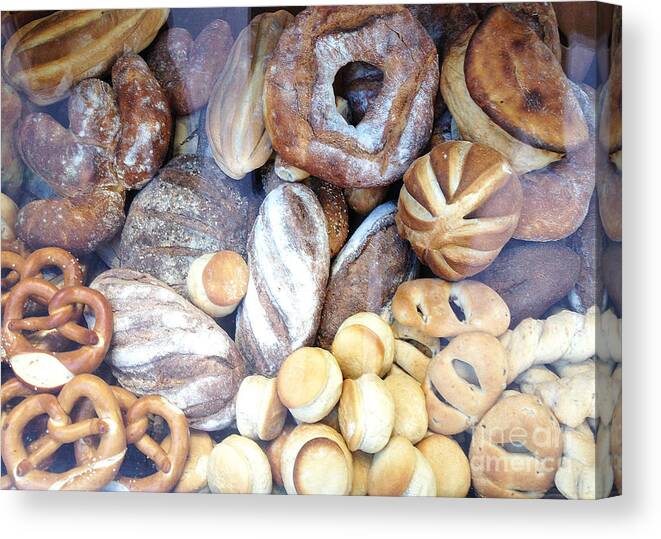 French Bread Art Canvas Print featuring the photograph Paris Food Photography - Paris Au Pain - French Breads and Pretzels by Kathy Fornal