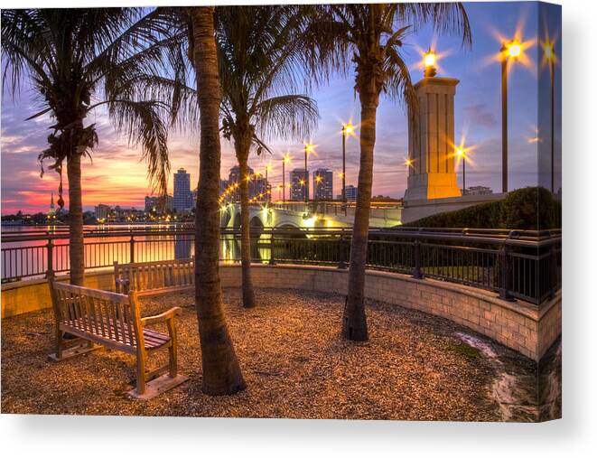 Clouds Canvas Print featuring the photograph Park on the West Palm Beach Wateway by Debra and Dave Vanderlaan