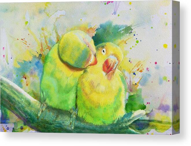 Bird Canvas Print featuring the painting Parrots by Catf