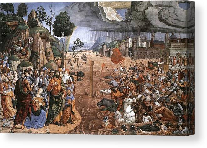 1481-1482 Canvas Print featuring the painting Passage of the Red Sea by Cosimo Rosseli