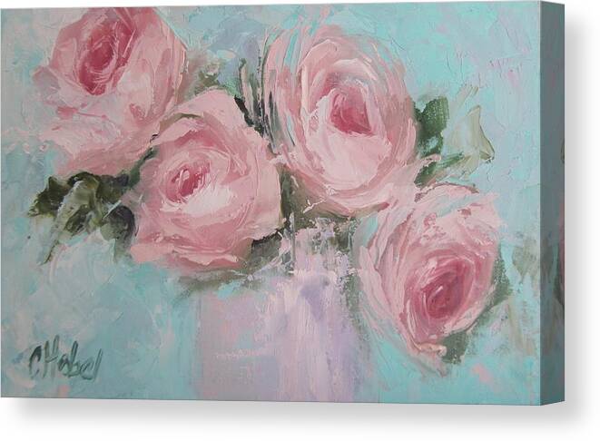 Roses Canvas Print featuring the painting Pastel Pink Roses Painting by Chris Hobel