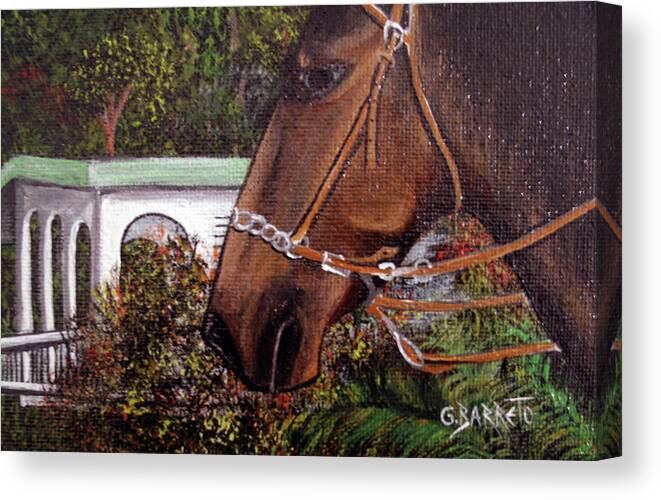 Horse Canvas Print featuring the painting Patient Horse by Gloria E Barreto-Rodriguez