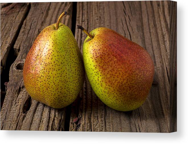 Two Canvas Print featuring the photograph Pear still life by Garry Gay
