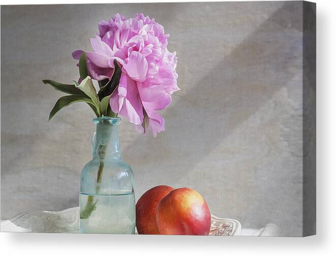 Peony Canvas Print featuring the photograph Peony Blue Bottle and Nectarine by Rich Franco