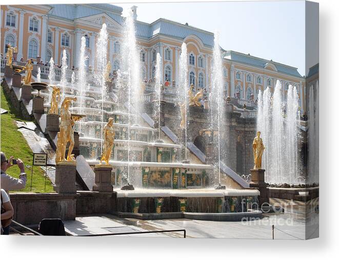 Architecture Canvas Print featuring the photograph Peterhof Palace Fountains by Thomas Marchessault