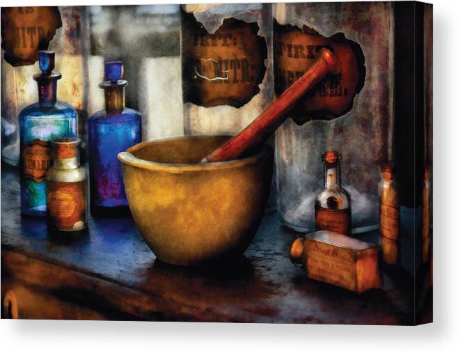 Savad Canvas Print featuring the photograph Pharmacist - Mortar and Pestle by Mike Savad