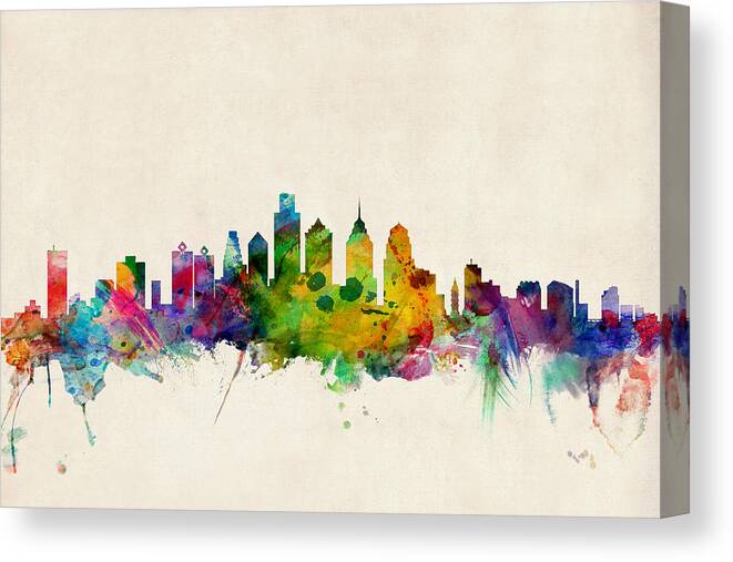 Watercolour Canvas Print featuring the digital art Philadelphia Skyline by Michael Tompsett