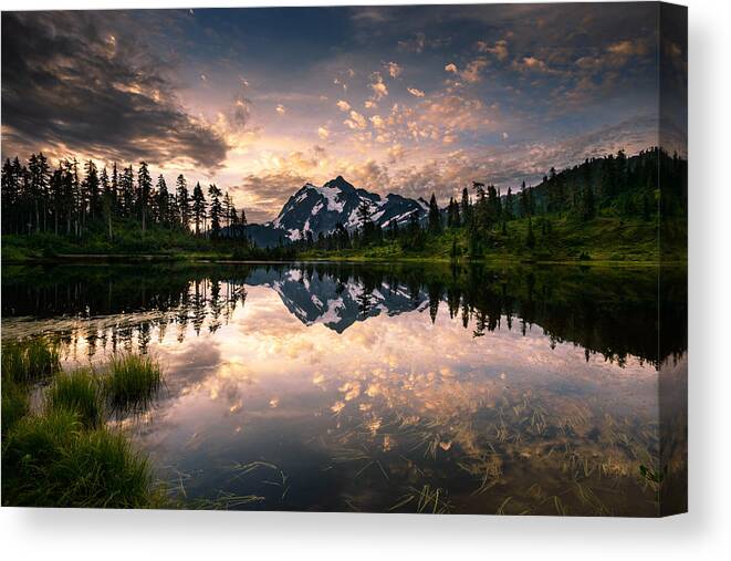 Mount Shuksan Canvas Print featuring the photograph Picture Lake Awakening by Dan Mihai
