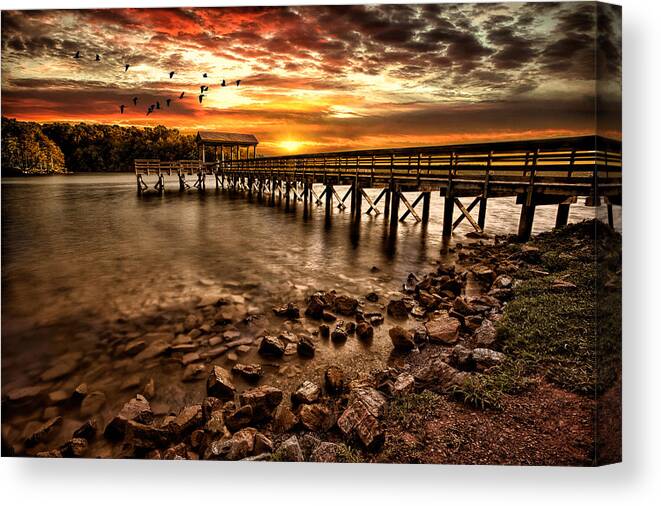 Pier Canvas Print featuring the photograph Pier at Smith Mountain Lake by Joshua Minso