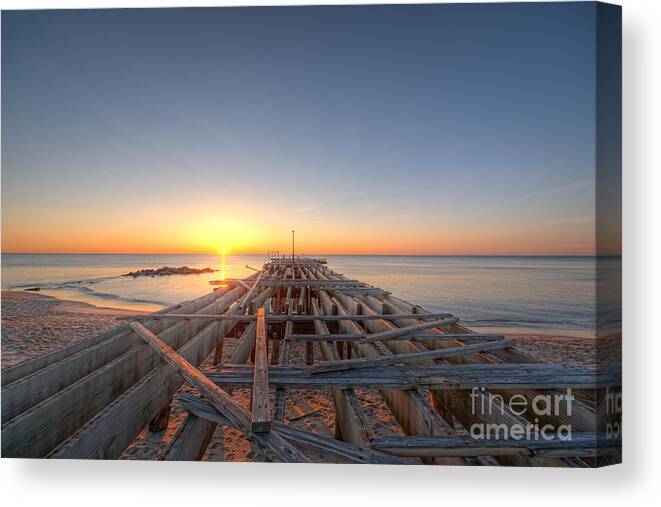 Michael Canvas Print featuring the photograph Pier Damage from Hurricane Sandy in NJ by Michael Ver Sprill