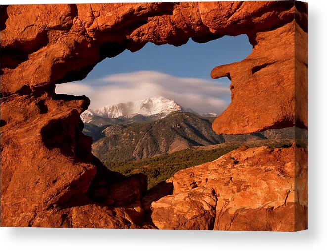 Pikes Peak Canvas Print featuring the photograph Pikes Peak Framed by Ronda Kimbrow