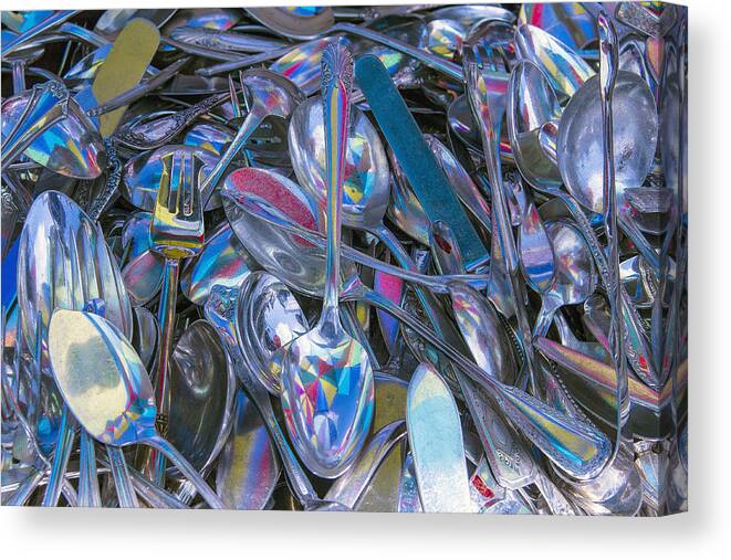 Flea Market Canvas Print featuring the photograph Pile Of Silverware by Garry Gay