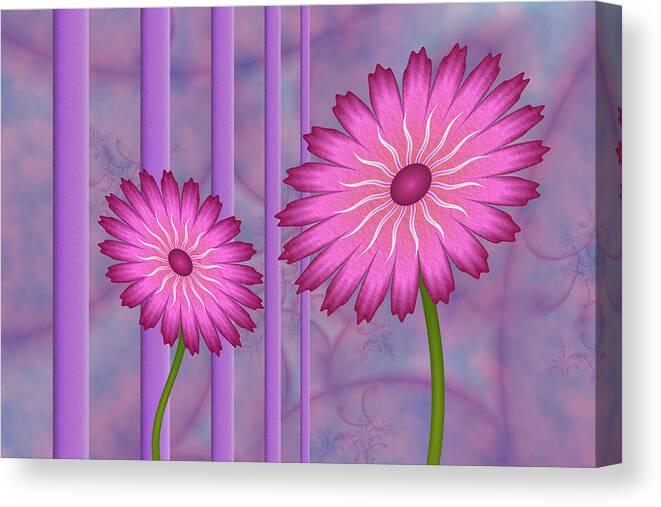 Fractal Canvas Print featuring the digital art Pink Fantasy Flowers on Purple Background by Gabiw Art