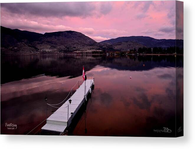 #dock #lake #okanagan Valley #penticton #skaha #sunrise Canvas Print featuring the photograph PinkRising 02 - Skaha Lake 4-7-2014 by Guy Hoffman