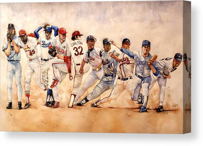 Pitchers Canvas Print featuring the painting PItching Windup by Michael Pattison