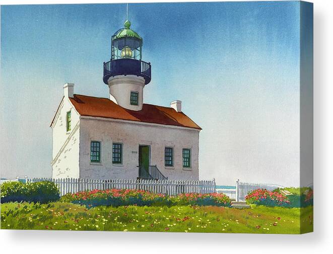 Point Loma Lighthouse Canvas Print featuring the painting Point Loma Lighthouse by Mary Helmreich