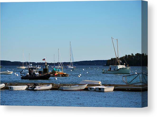 Police Canvas Print featuring the photograph Police Launch in Harbor Portland Maine by Maureen E Ritter