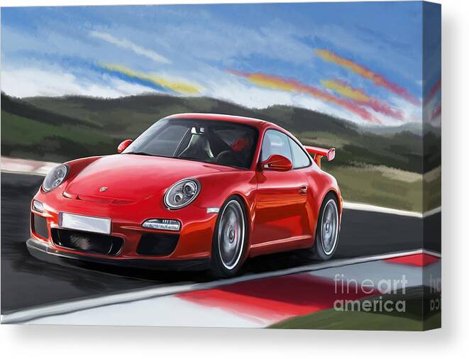 Porsche Canvas Print featuring the painting Porsche 911 GT3 by Tim Gilliland