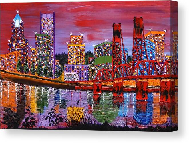 Portland City Lights Canvas Print featuring the painting Portland City Lights 22 by James Dunbar