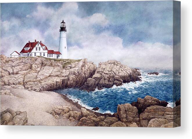 Lighthouse Canvas Print featuring the painting Portland Head Light by Tom Wooldridge