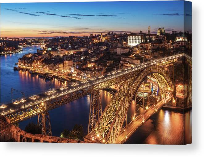 Portugal Canvas Print featuring the photograph Portugal - Porto Blue Hour by Jean Claude Castor