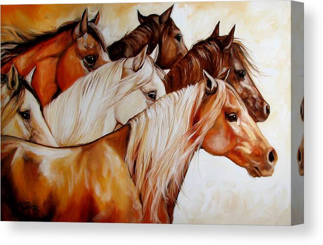 Horse Canvas Print featuring the painting POWER of SIX by Marcia Baldwin