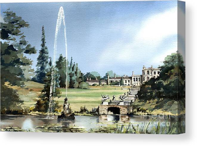 Val Byrne Canvas Print featuring the painting Powerscourt House, Enniskerry, Co. Wicklow by Val Byrne