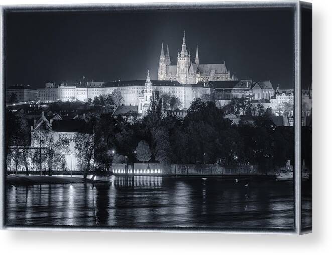 Prague Canvas Print featuring the photograph Prague Castle at Night by Joan Carroll