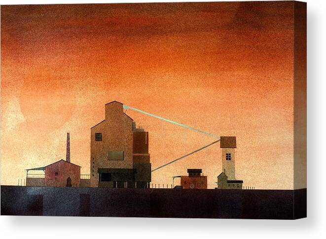 Industrial Landscape Canvas Print featuring the painting Prairie Industry by William Renzulli