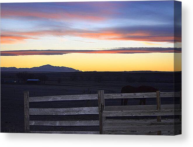 Pikes Peak Canvas Print featuring the photograph Prairie Ranch Sunset by Clarice Lakota