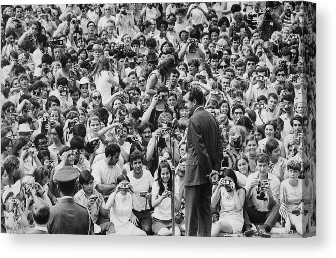 History Canvas Print featuring the photograph President Nixon Speaking To 2 000 by Everett