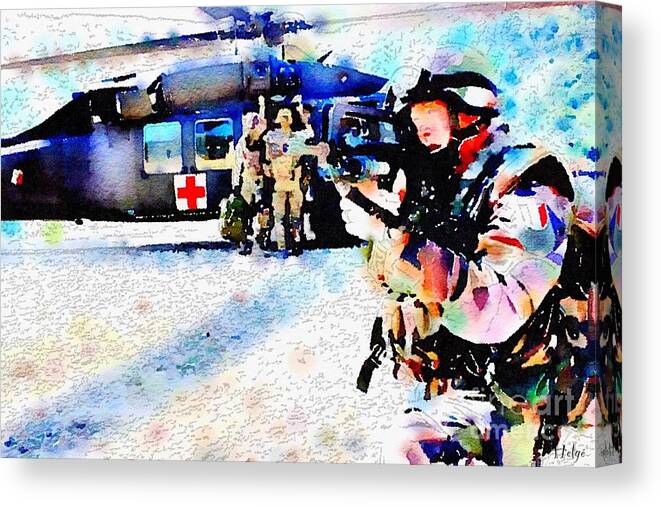 Medical Evacuation Canvas Print featuring the painting Protection by HELGE Art Gallery