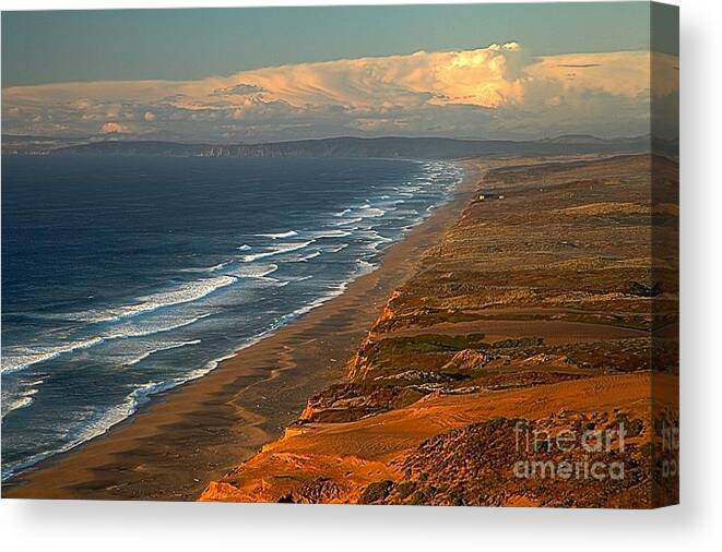 Pt Reyes South Beach Canvas Print featuring the photograph Pt Reyes Golden Cliffs by Adam Jewell