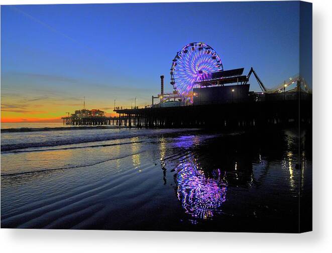 Santa Monica Pier Canvas Print featuring the photograph Purple Spinner by Richard Omura