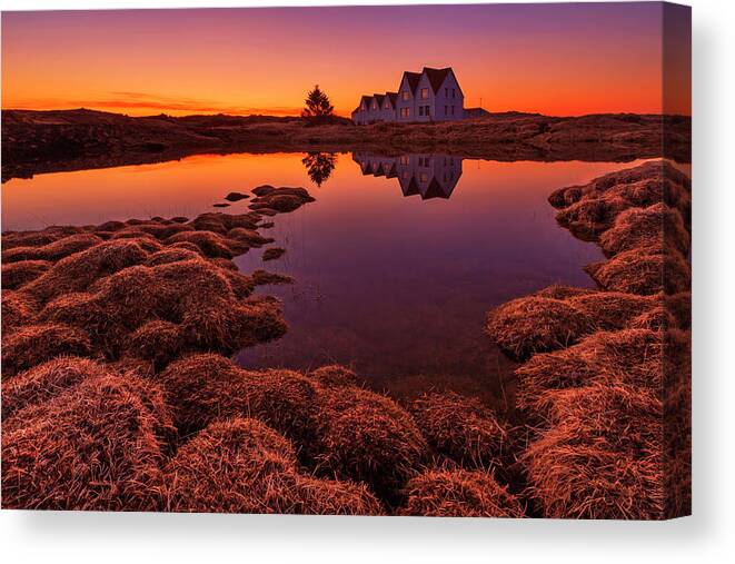 House Canvas Print featuring the photograph Purple Sunset by Bragi Ingibergsson -