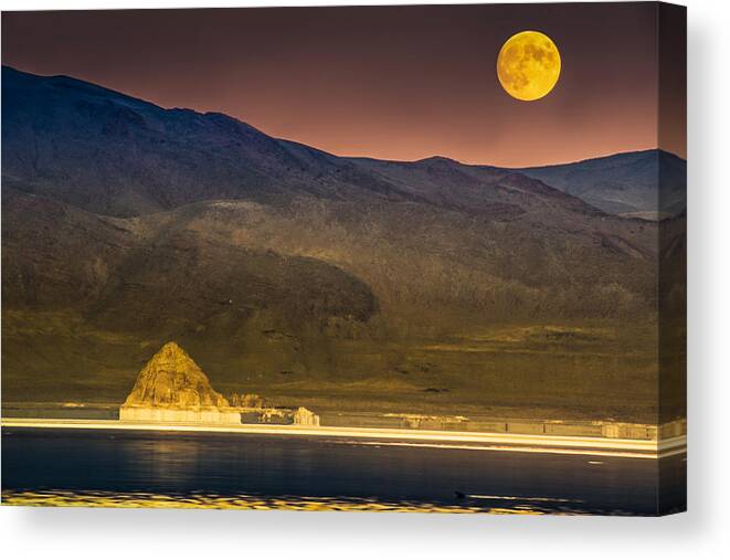 Moon Canvas Print featuring the photograph Pyramid Lake Moonrise by Janis Knight
