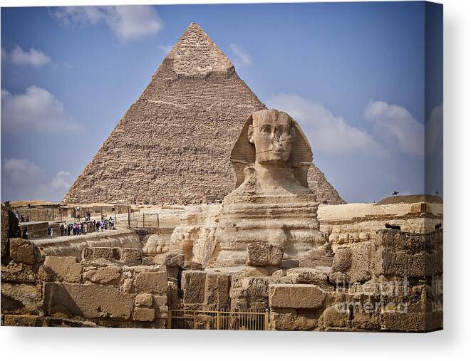 Egypt Canvas Print featuring the photograph Pyramids and sphinx in Egypt by Sophie McAulay