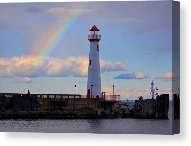 Rainbow Canvas Print featuring the photograph Rainbow Over Watwatam Light by Keith Stokes