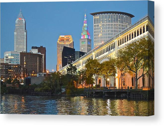 Cleveland Canvas Print featuring the photograph Rainbow Tower by Frozen in Time Fine Art Photography