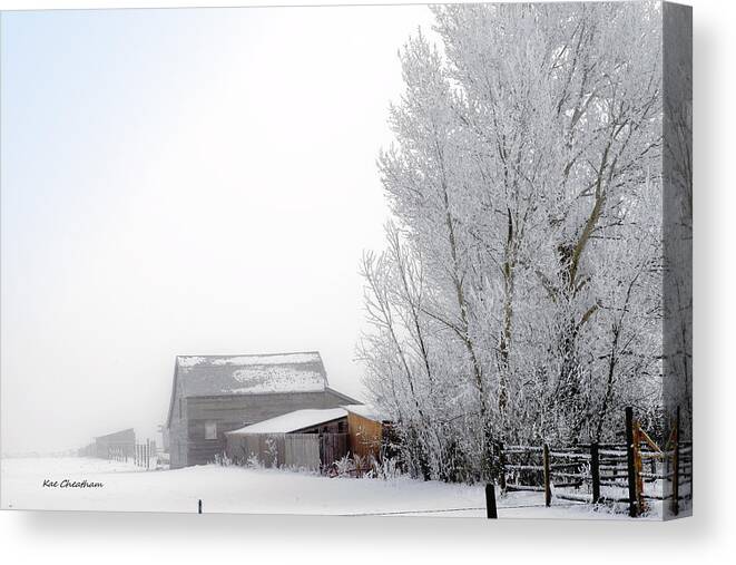 Barn Canvas Print featuring the photograph Ranch in Frozen Fog by Kae Cheatham
